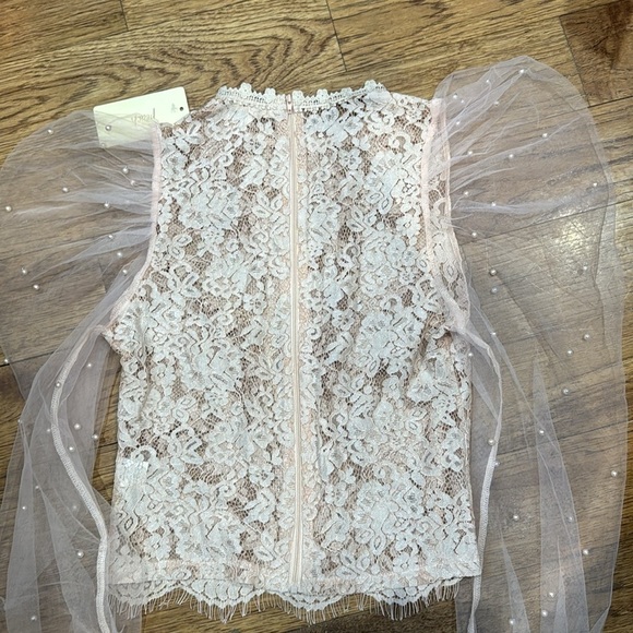 NWT PEACH COUTURE Pink Embroidered Lace long sleeve Top small - Picture 7 of 11
